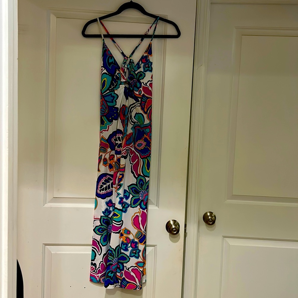 Trina Turk Mandalay White Floral keyhole maxi midi XL NWT swim coverup dress